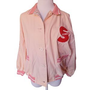 SIM RARE Vintage Pink Jacket Babble Flappers Pink with Plaid Size S/M 60s Ringer